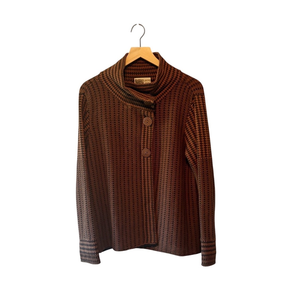 Habitat Womens Large Brown Cotton Houndstooth Cardigan Sweater